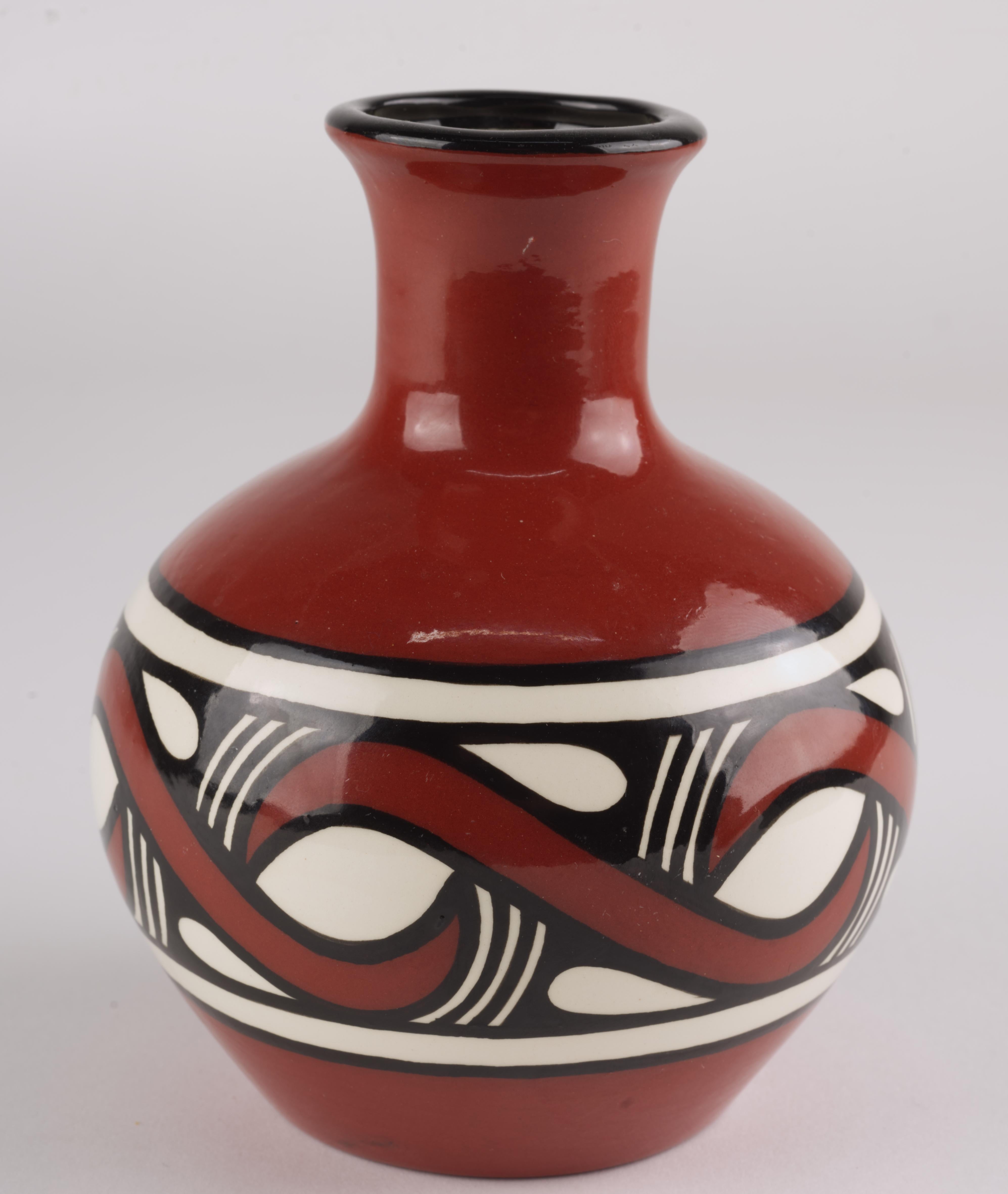 Glazed Dyce Ukrainian Ceramic Trypillian Bud Vase Signed Art Pottery For Sale