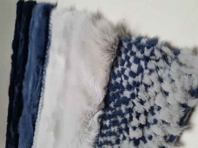 Silver Fox Rug Dyed Fox and Mink Fur Blue and Silver Rug, “Ocean Waves” at 1stDibs