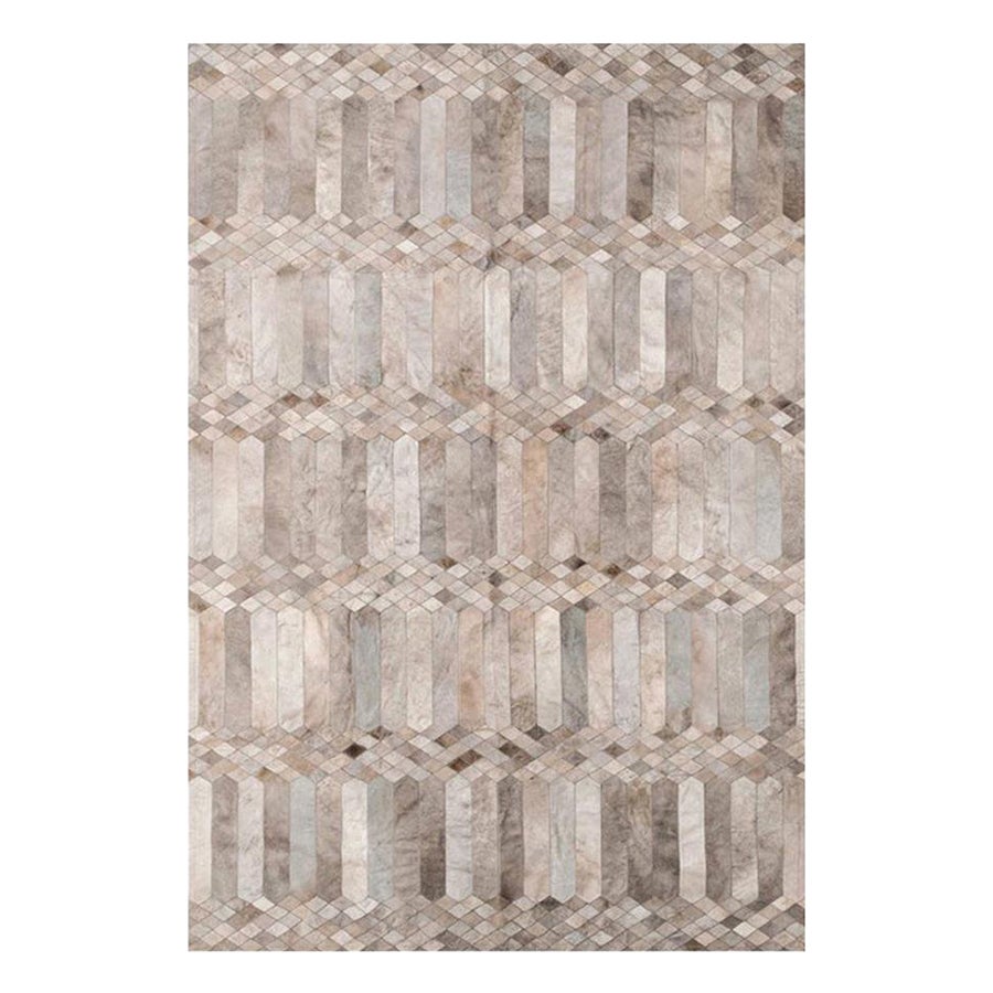 Tappeto da pavimento Largo in pelle bovina tinta grigio argento Art Deco personalizzabile XX-Large