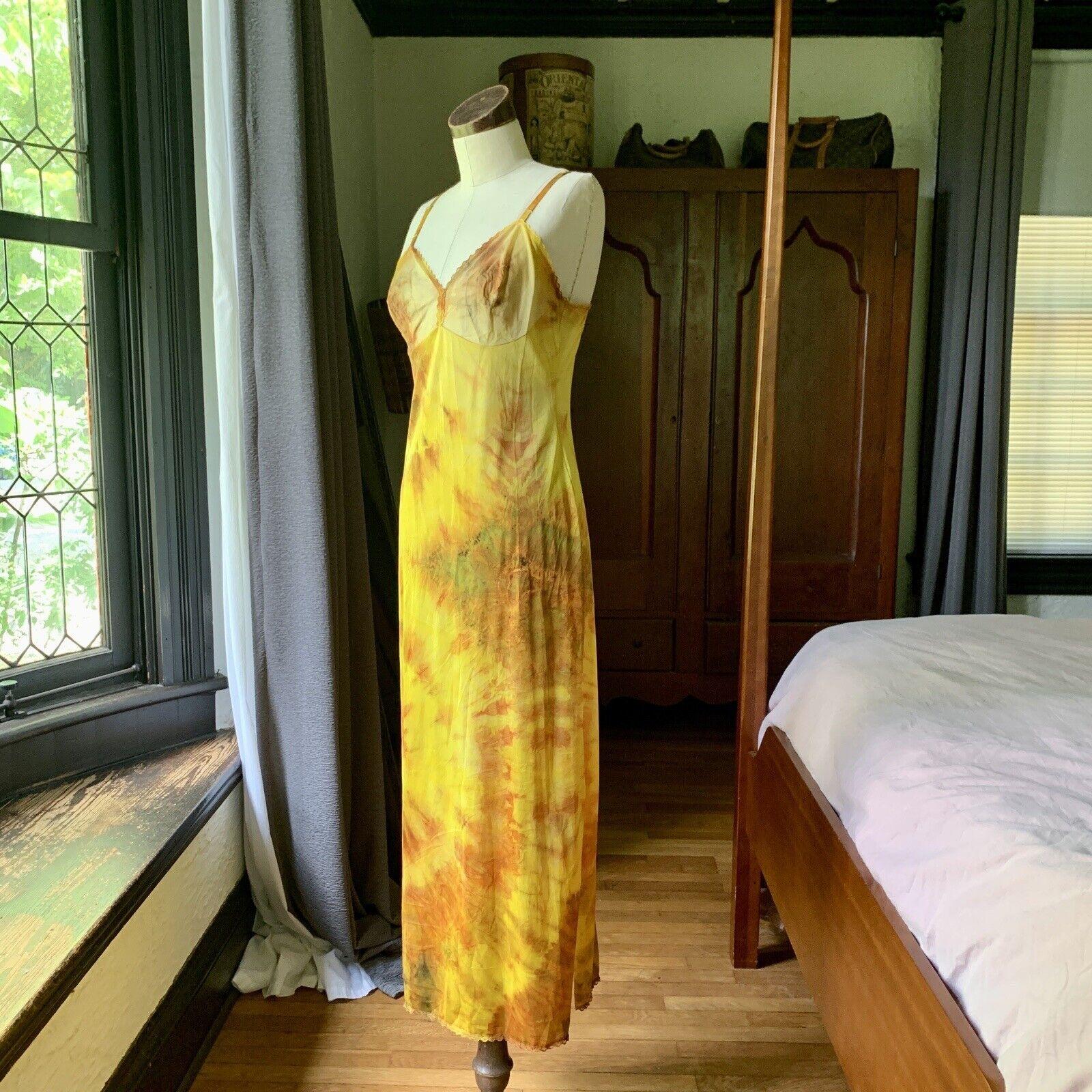 Women's or Men's DYED PETALS Vintage Hand Botanically Dyed Tie-Dyed Slip Dress S/M 34 For Sale
