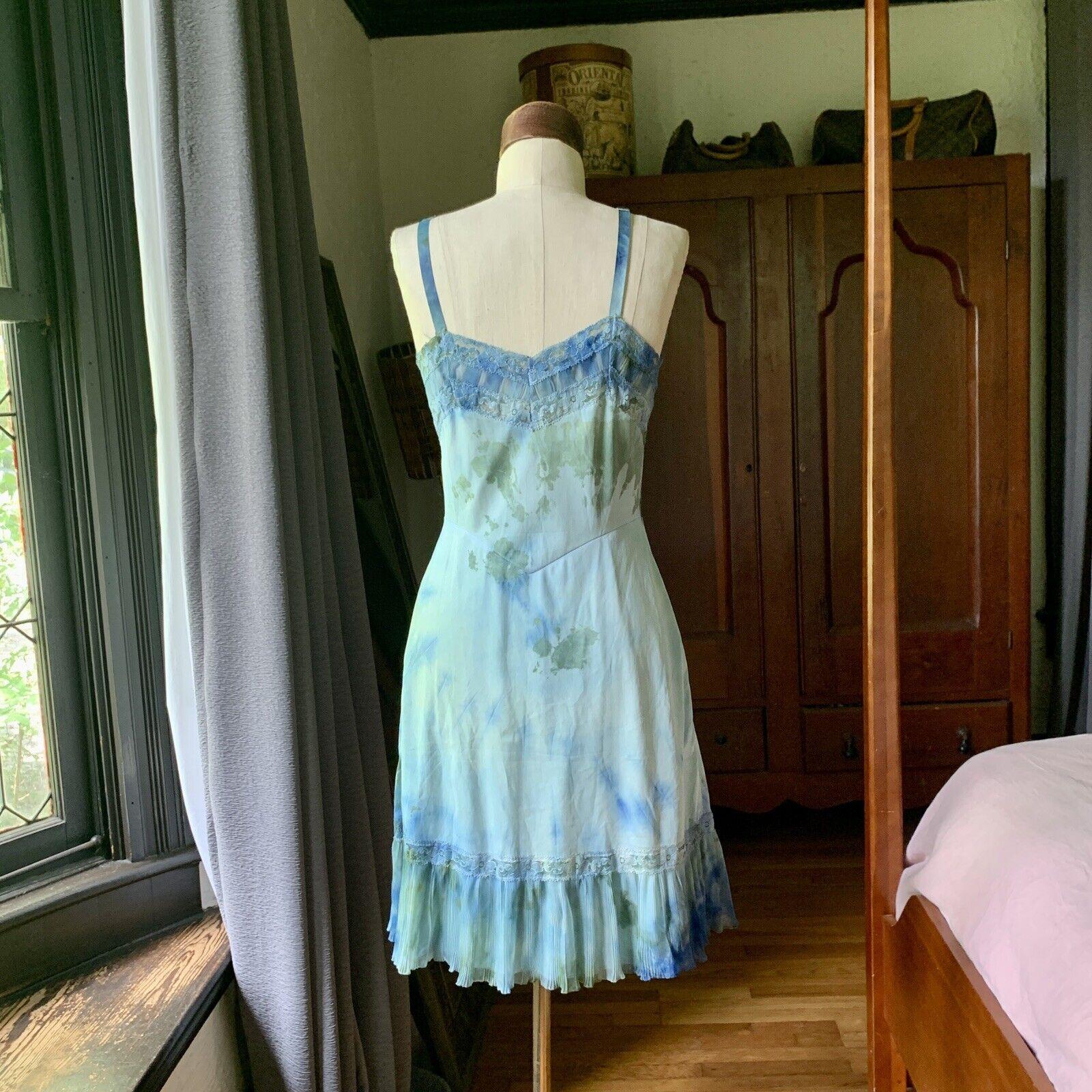 DYED PETALS Vintage Hand Botanically Dyed Tie-Dyed Slip Dress S/M 34 For Sale 1