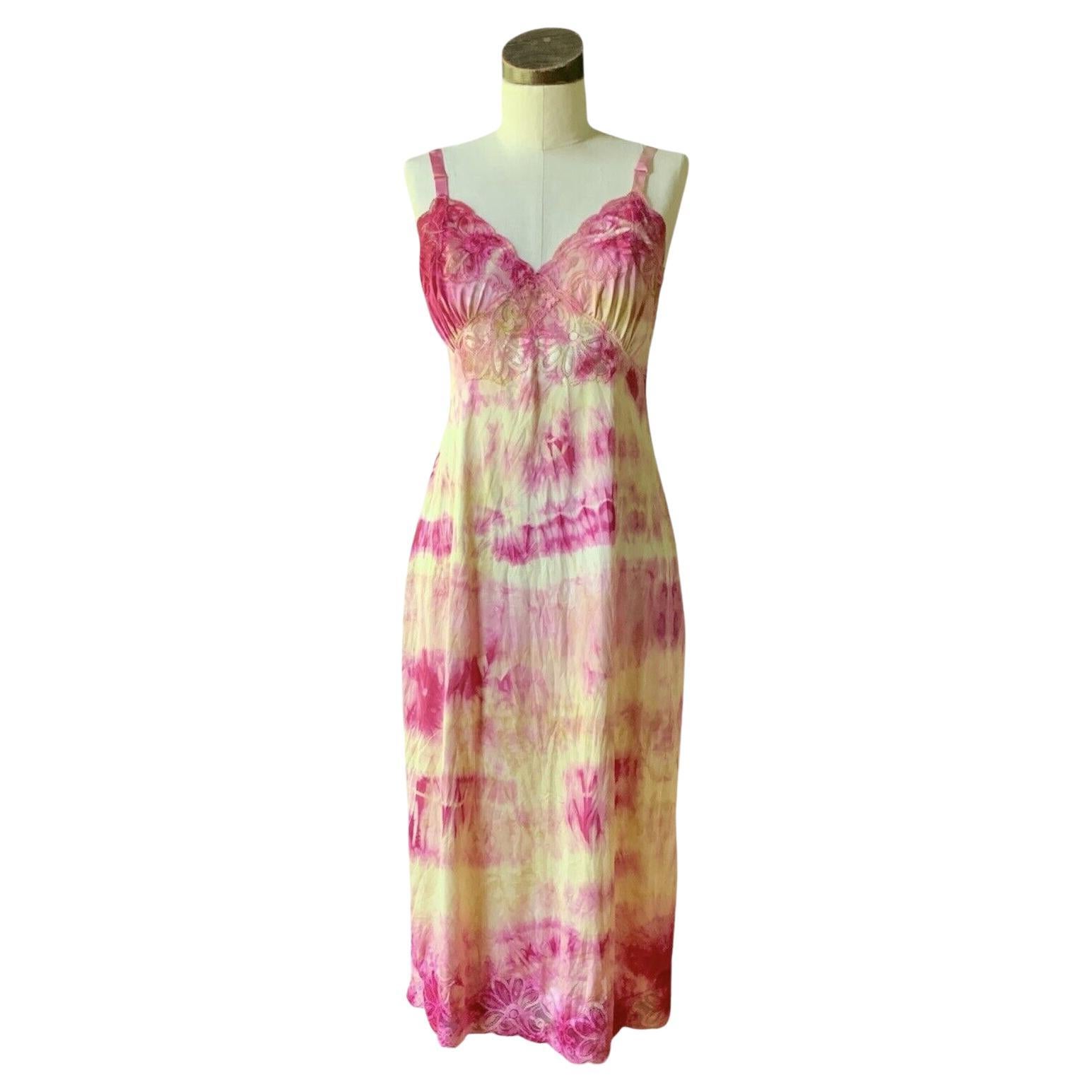 DYED PETALS Vintage Hand Botanically Dyed Tie-Dyed Slip Dress S/M 34 For Sale