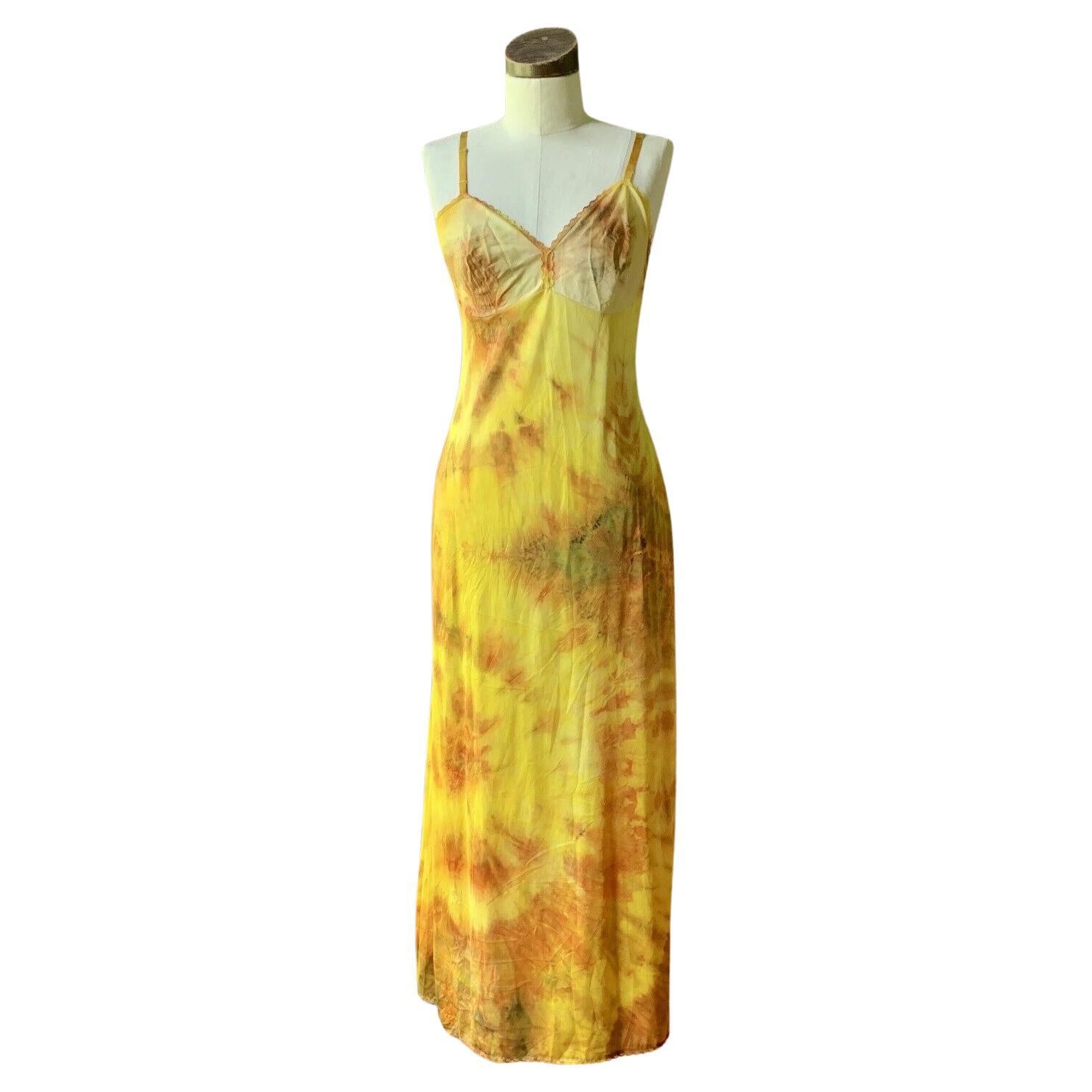 DYED PETALS Vintage Hand Botanically Dyed Tie-Dyed Slip Dress S/M 34 For Sale