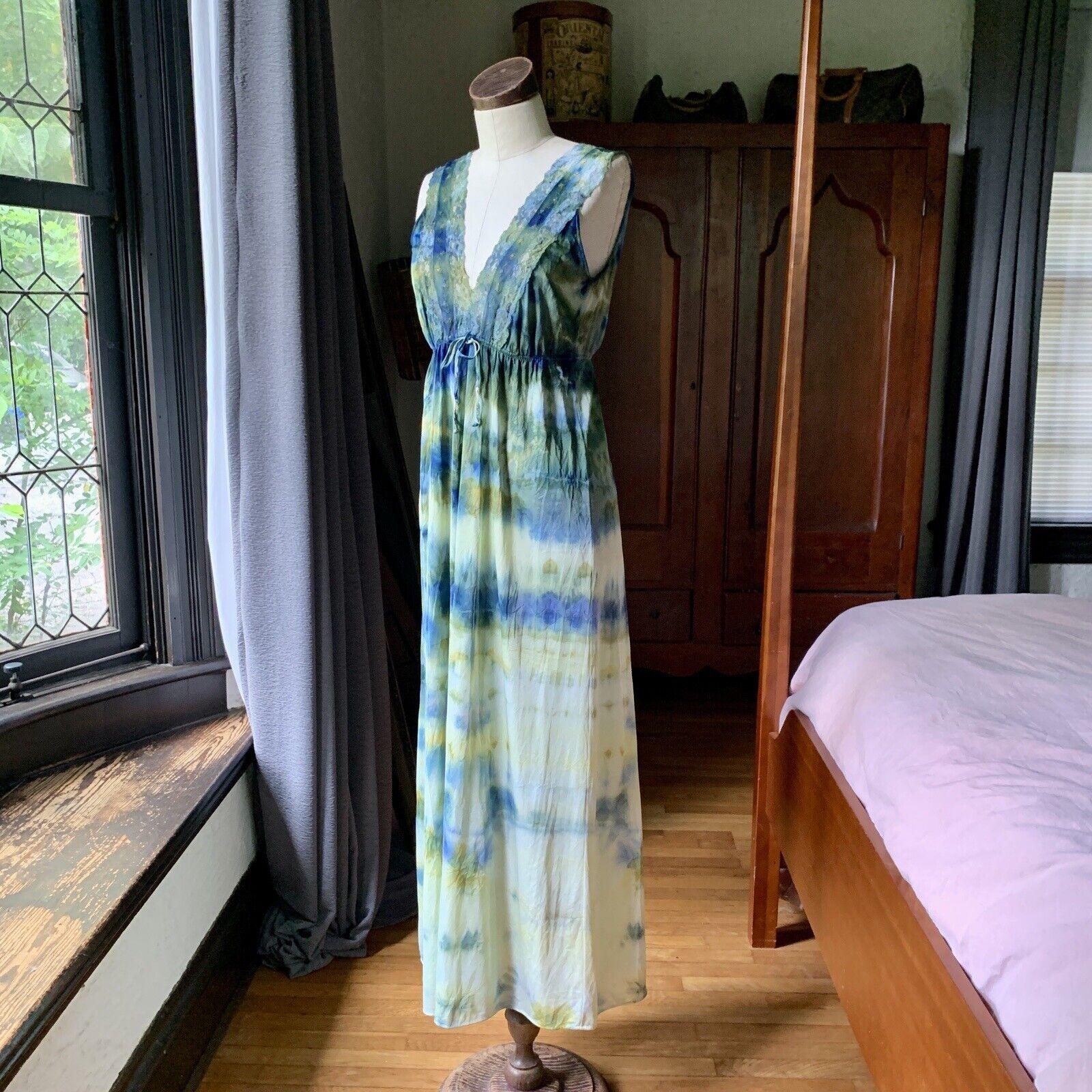 Women's or Men's DYED PETALS Vintage Hand Botanically Dyed Tie-Dyed Slip Dress S/M 36 For Sale