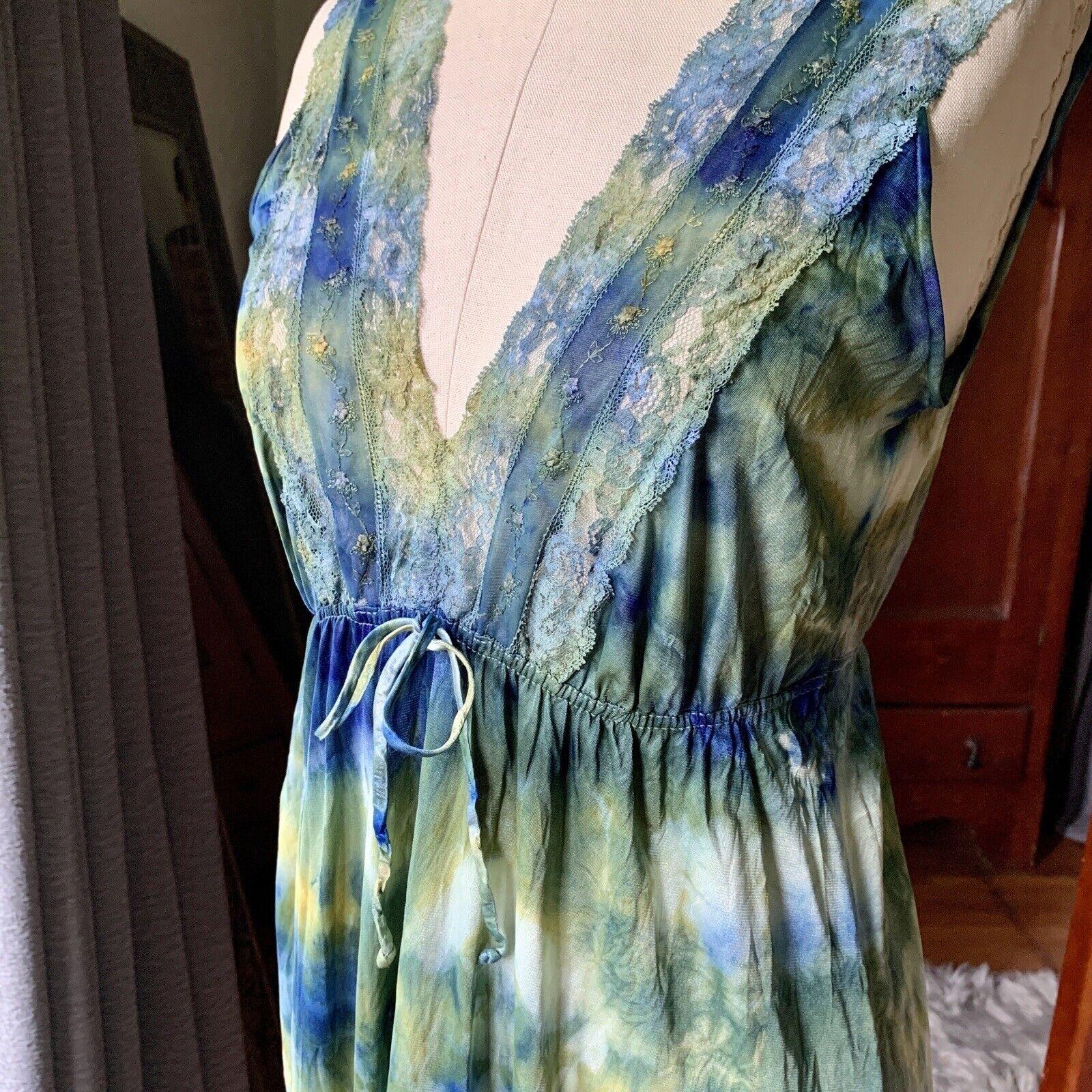DYED PETALS Vintage Hand Botanically Dyed Tie-Dyed Slip Dress S/M 36 For Sale 3