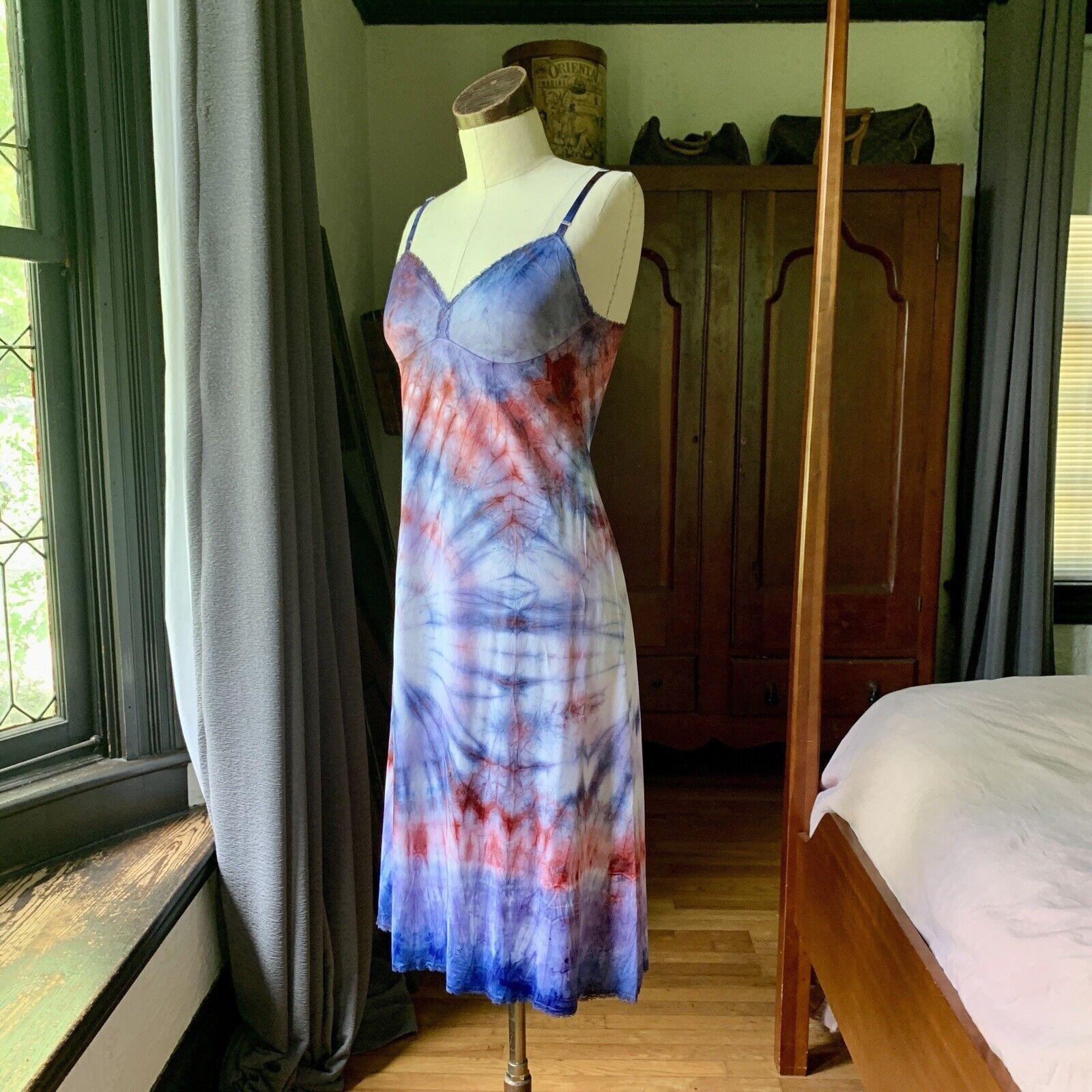 Women's or Men's DYED PETALS Vintage Hand Botanically Dyed Tie-Dyed Slip Dress XS/S 32 For Sale