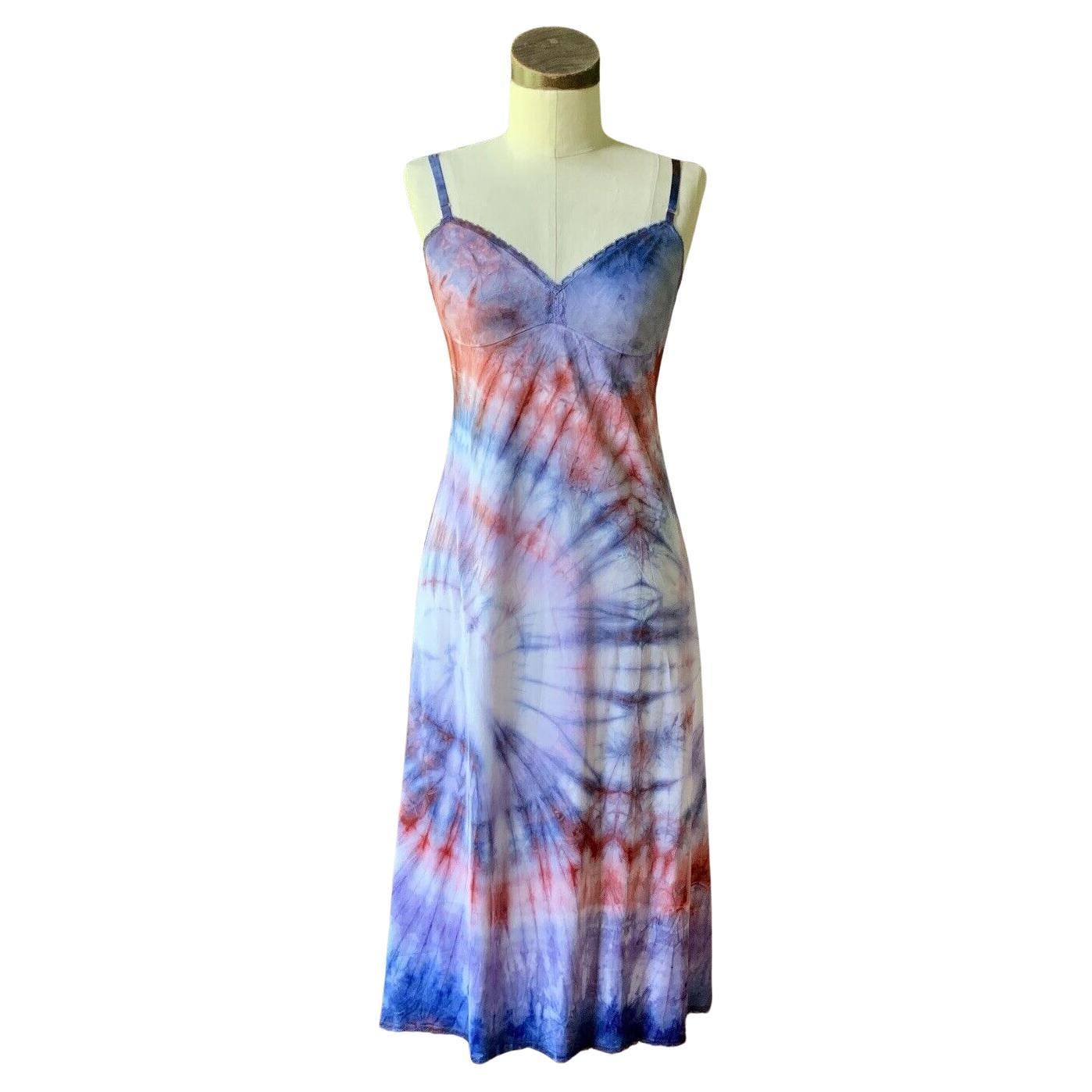 DYED PETALS Vintage Hand Botanically Dyed Tie-Dyed Slip Dress XS/S 32 For Sale