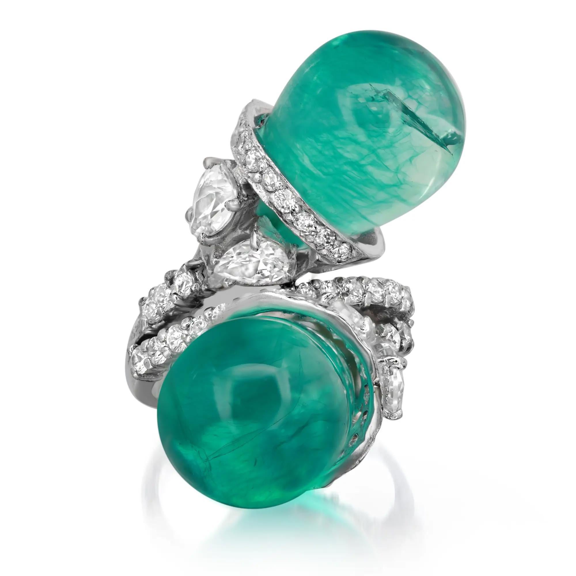 Briolette Cut Dyed Quartz And Cubic Zirconia Cocktail Ring 925 Sterling Silver Size 6.75 For Sale