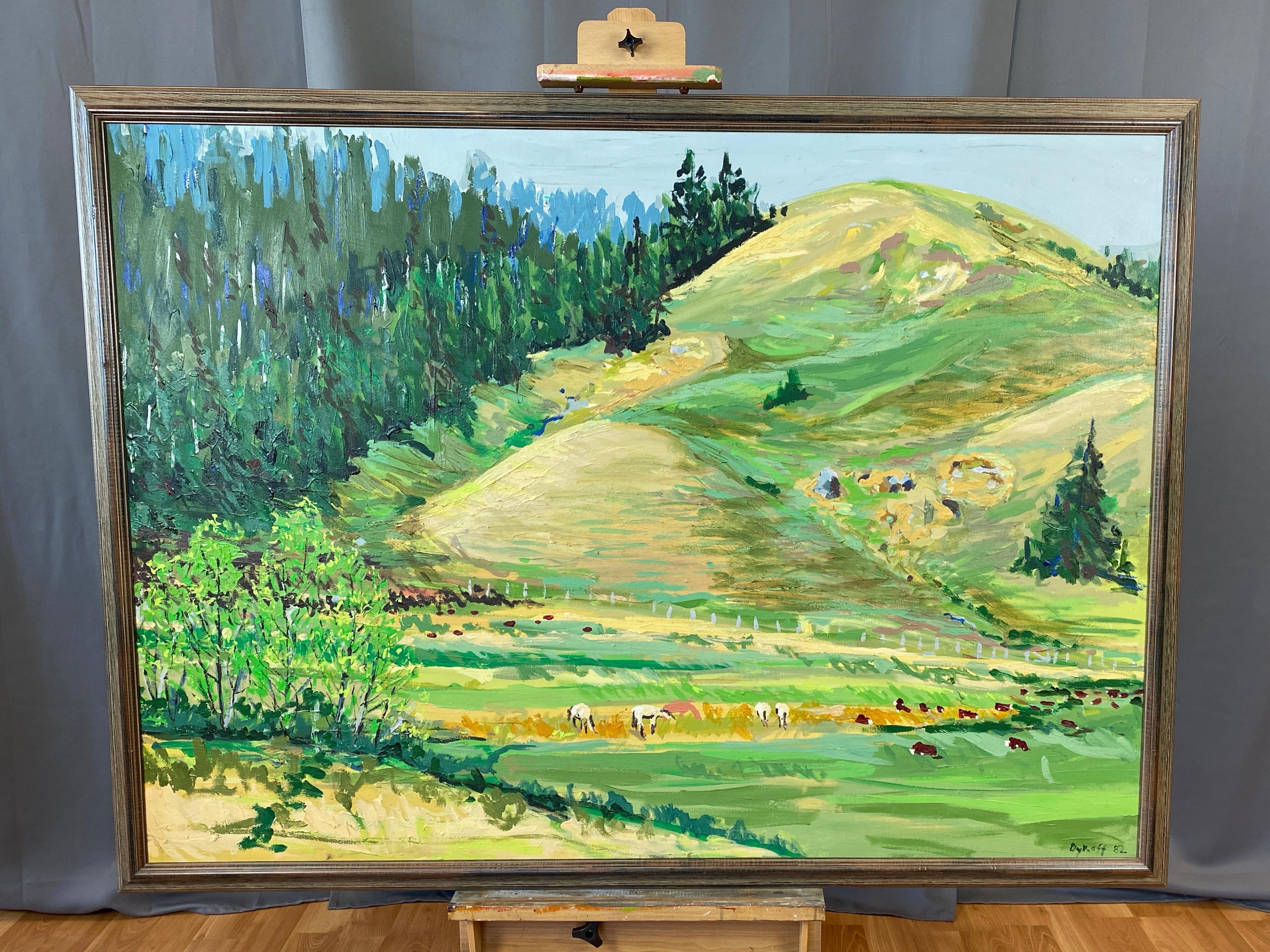 American Dykoff “Pastoral Landscape”, Extra-Large Impressionist Oil Painting, 1982