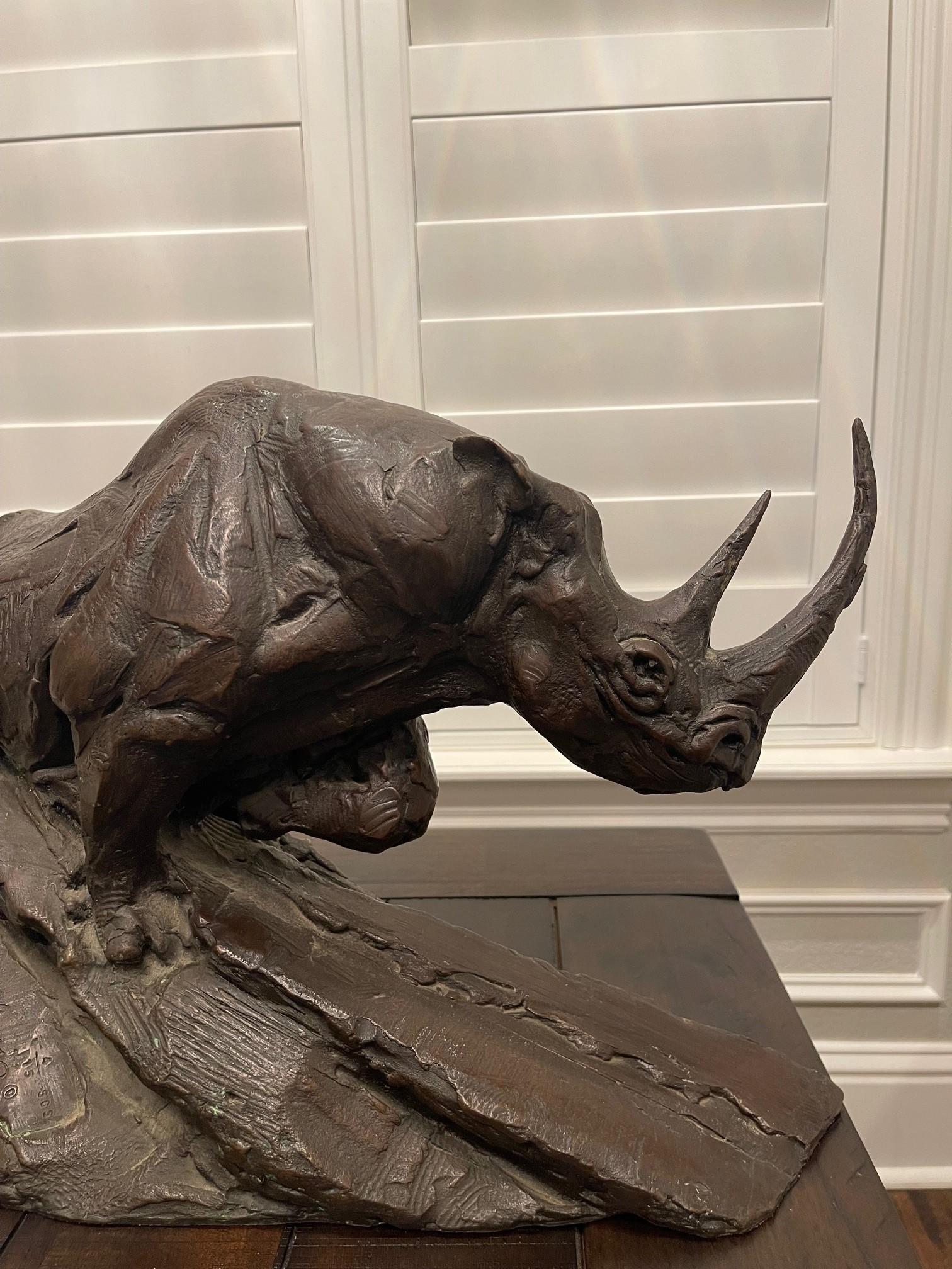 Dylan Lewis Bronze Charging Black Rhino Maquette For Sale 9