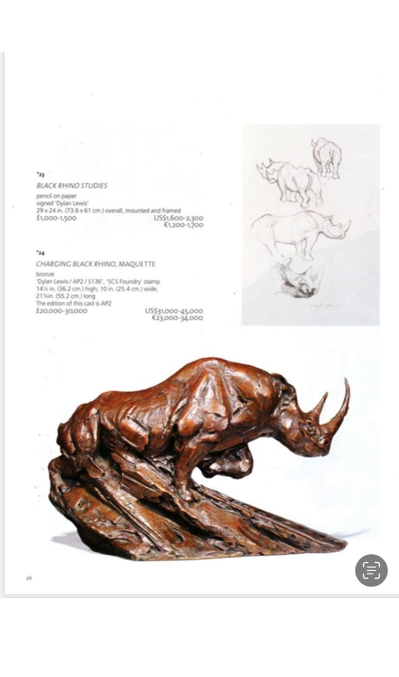 Dylan Lewis Bronze Charging Black Rhino Maquette For Sale 12