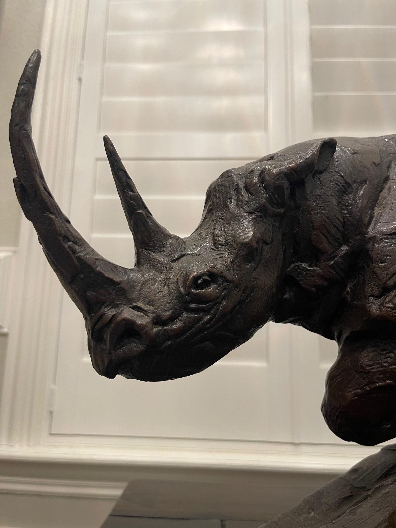 South African Dylan Lewis Bronze Charging Black Rhino Maquette For Sale
