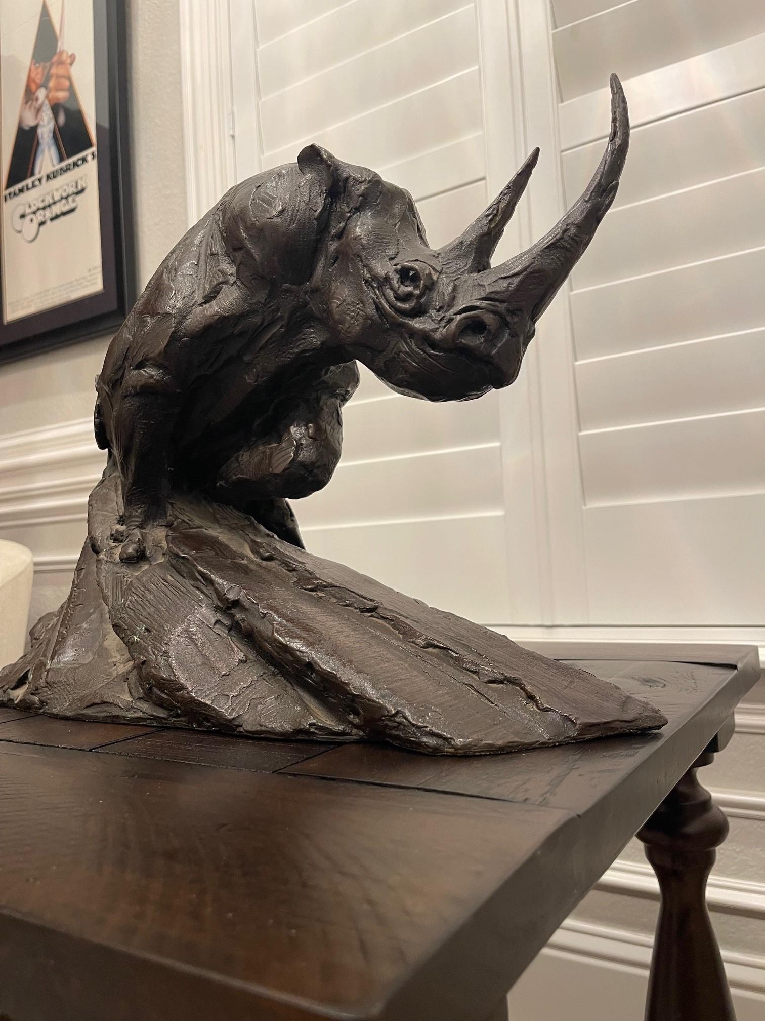 Dylan Lewis Bronze Charging Black Rhino Maquette For Sale 2