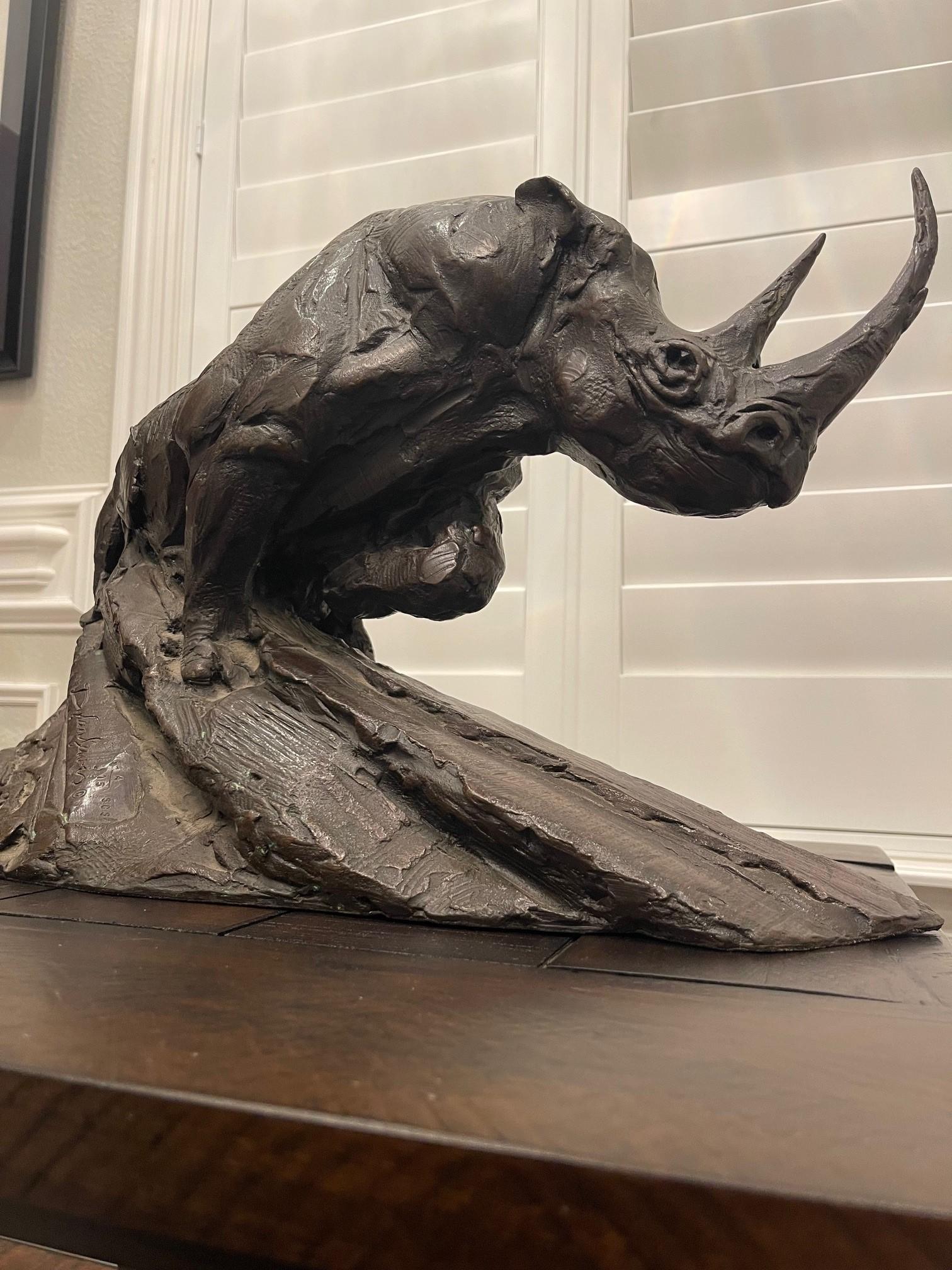 Dylan Lewis Bronze Charging Black Rhino Maquette im Angebot 4