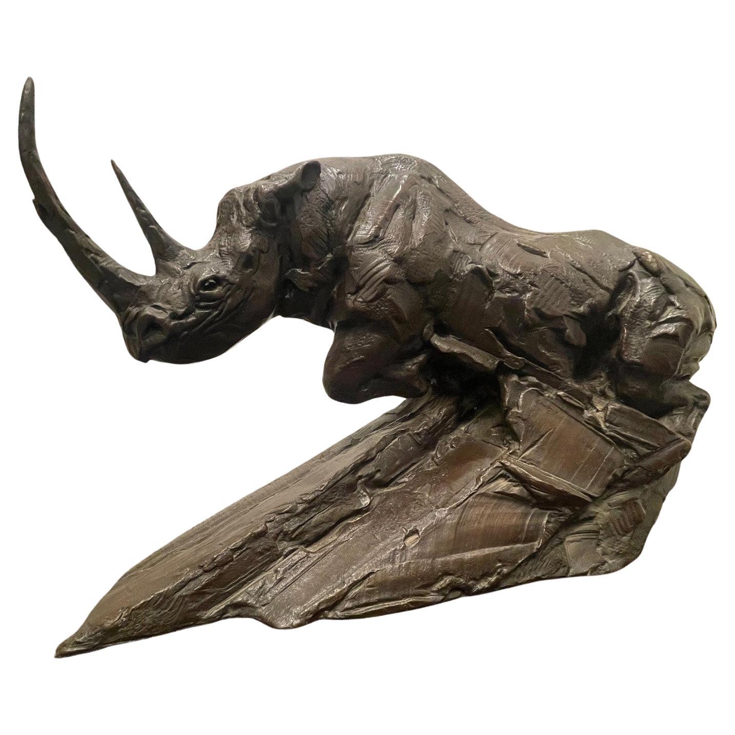 Maquette rhinogène noire de Dylan Lewis en bronze en vente