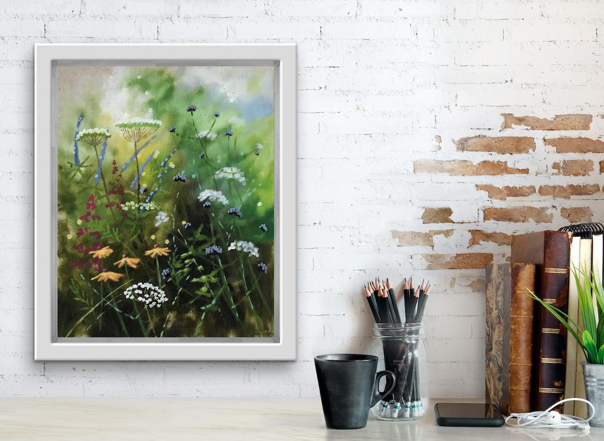 Summer Garden Study II by Dylan Lloyd [2022]
original and hand signed by the artist 
Oil on Canvas
Image size: H:30 cm x W:24 cm
Complete Size of Unframed Work: H:30 cm x W:24 cm x D:1.5cm
Frame Size: H:41 cm x W:36 cm x D:3.5cm
Sold Framed
Please