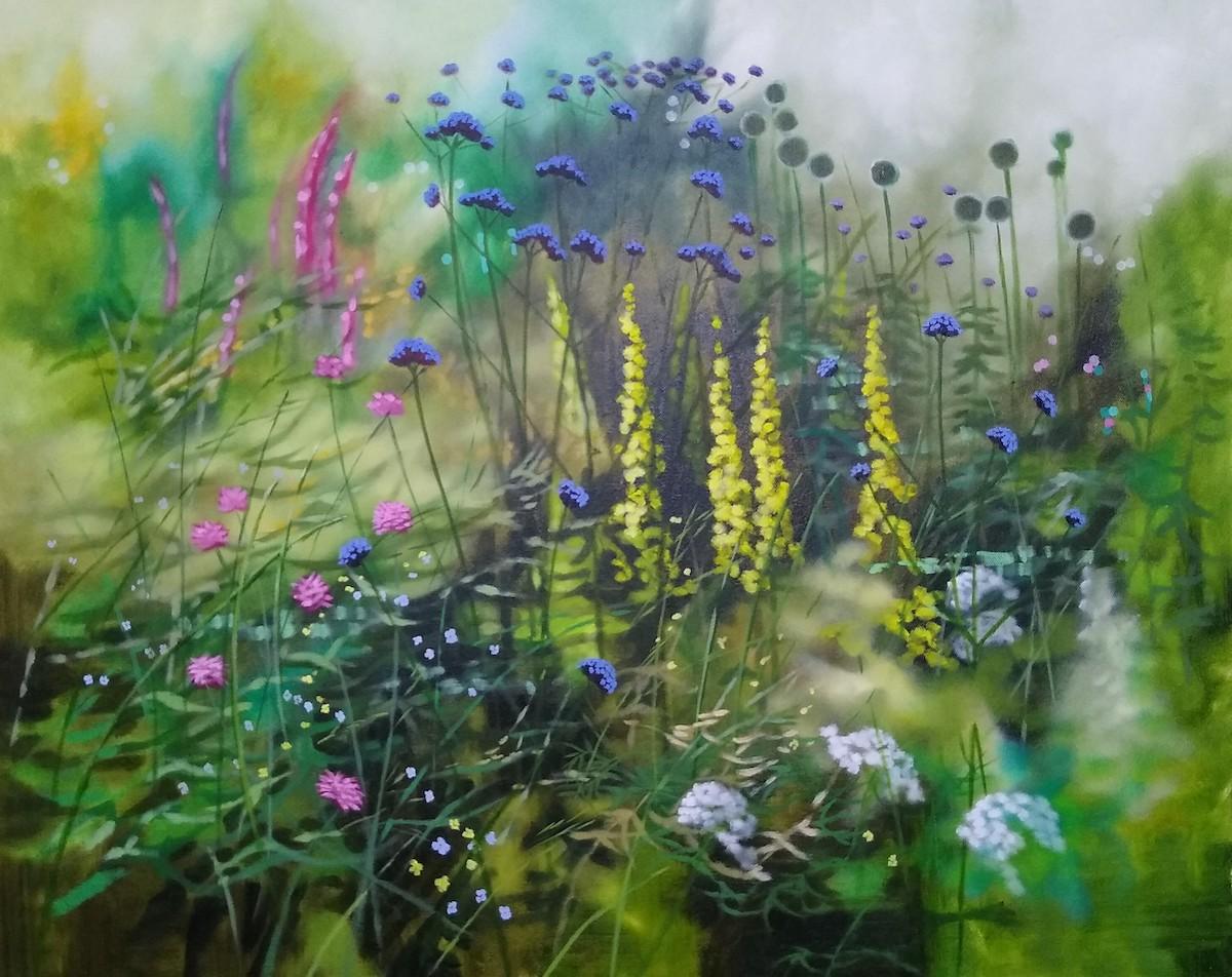 Dylan Lloyd  Landscape Painting – Un Jour au Lautre von Dylan Lloyd, Original-Blumengemälde zum Verkauf 