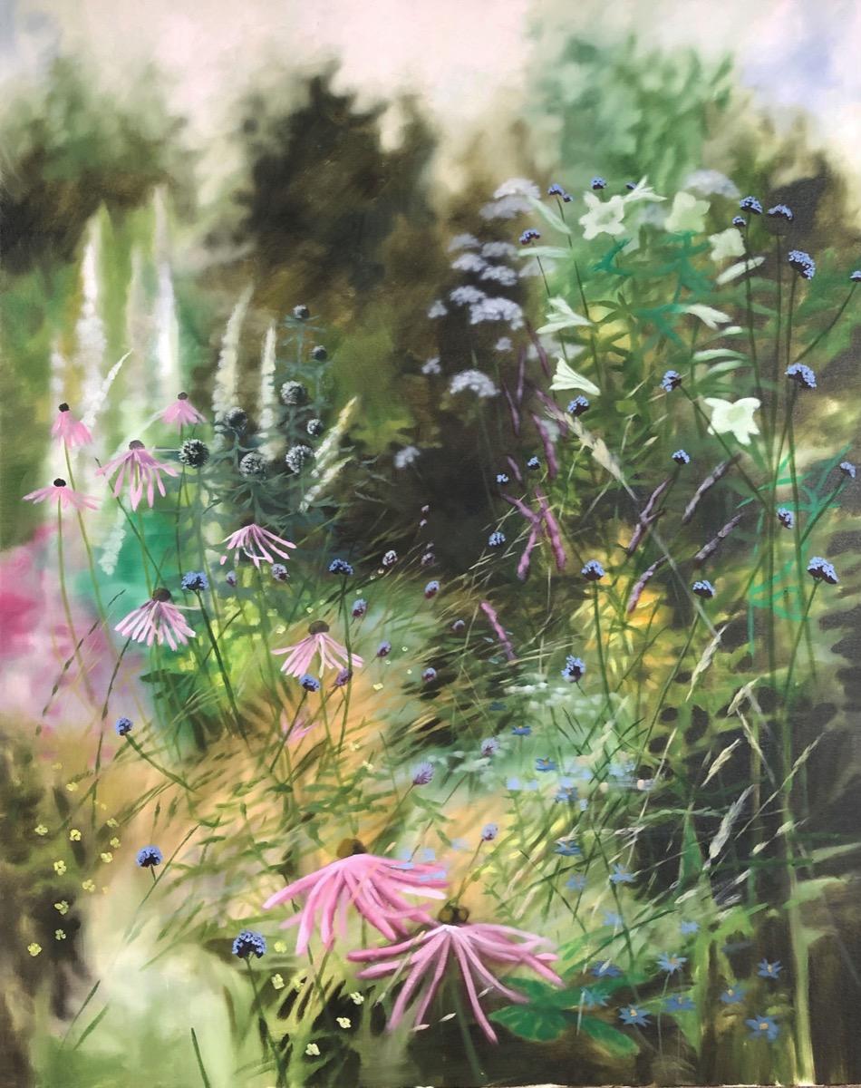 Diptychon mit Gartenkante und Höhe des Sommers III, Originalgemälde, Landschaft im Angebot 1