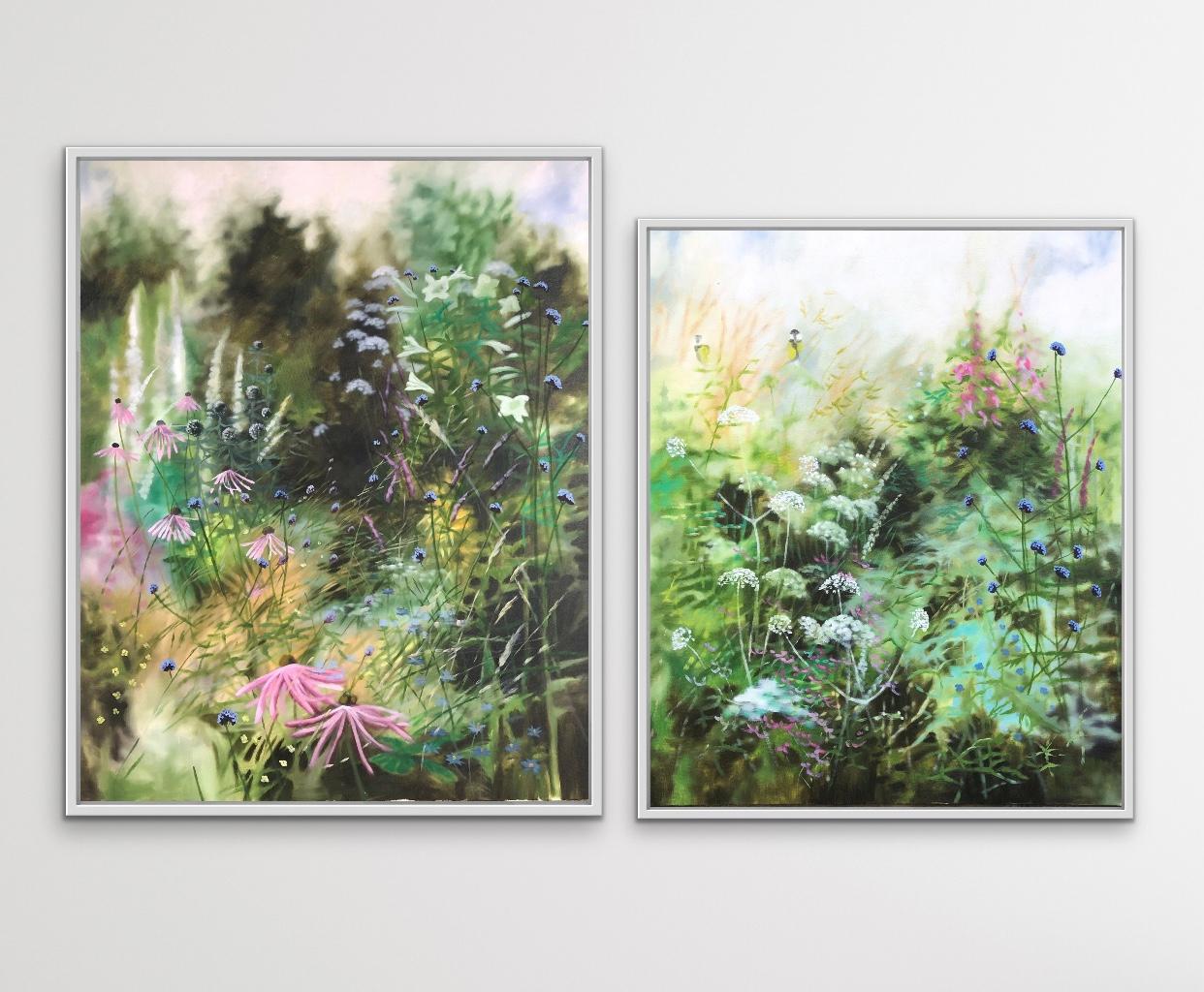 Dylan Lloyd Landscape Painting – Diptychon mit Gartenkante und Höhe des Sommers III, Originalgemälde, Landschaft