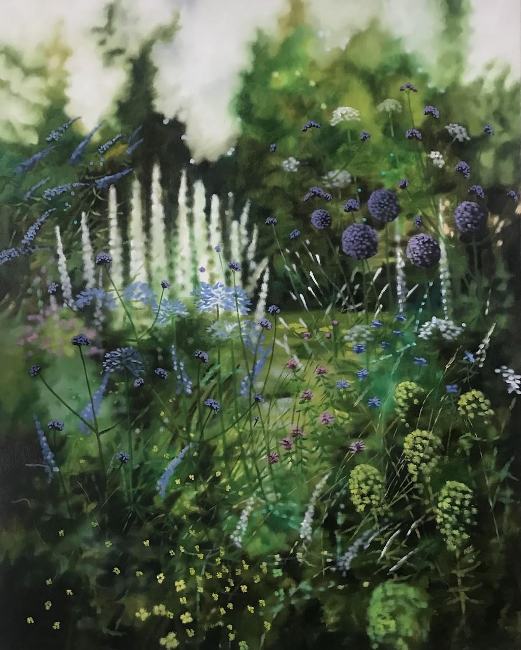 Jardin d'été Dorset, Art horticulturel, peinture à l'huile florale réaliste originale,