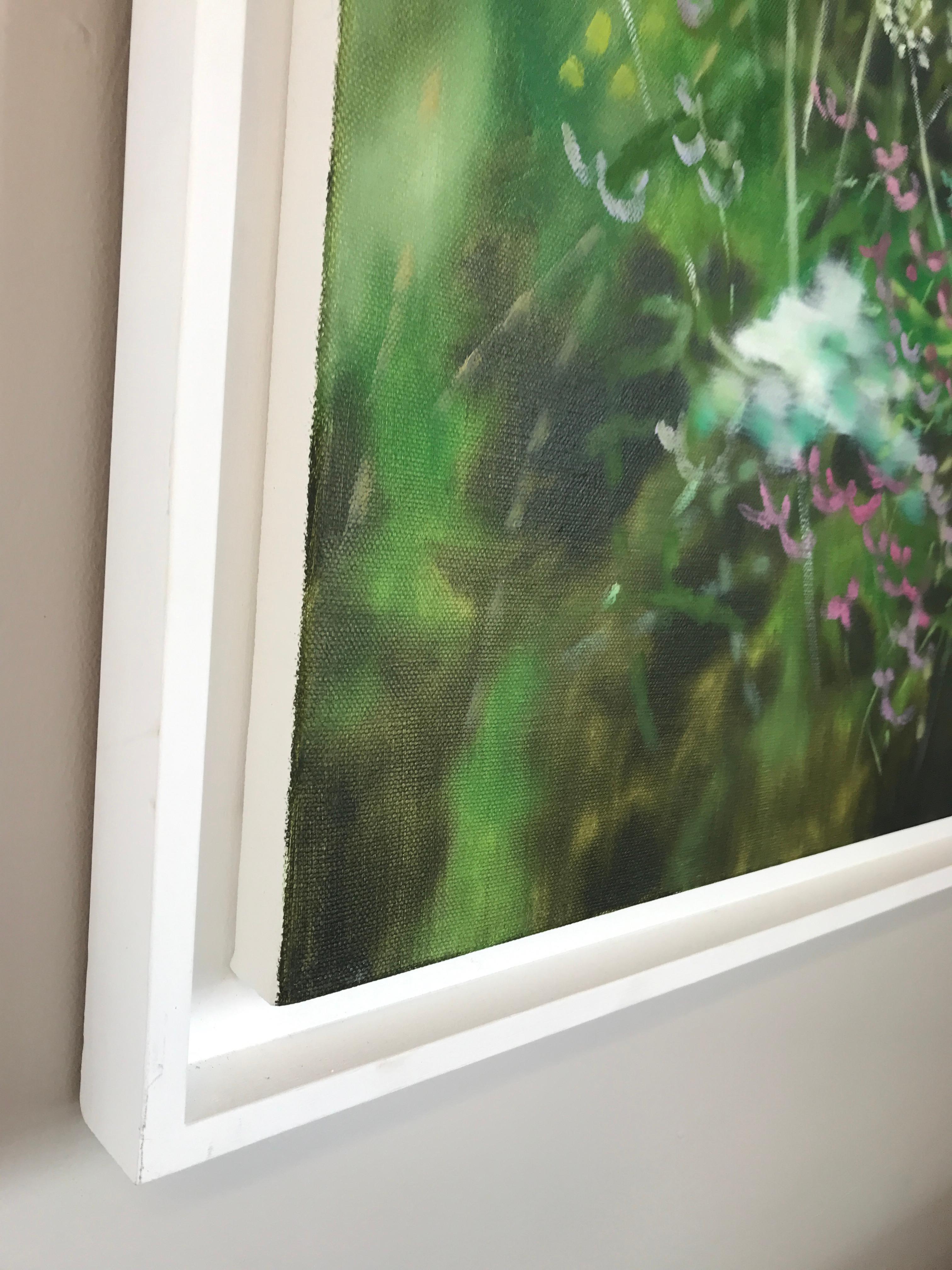 Bord de jardin, Peinture originale, Art floral, Botanique, Huile sur toile, Nature art - Vert Landscape Painting par Dylan Lloyd