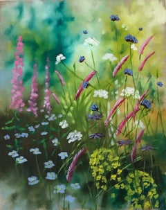 Studio di giardino II, quadro originale, contemporaneo, pittura floreale