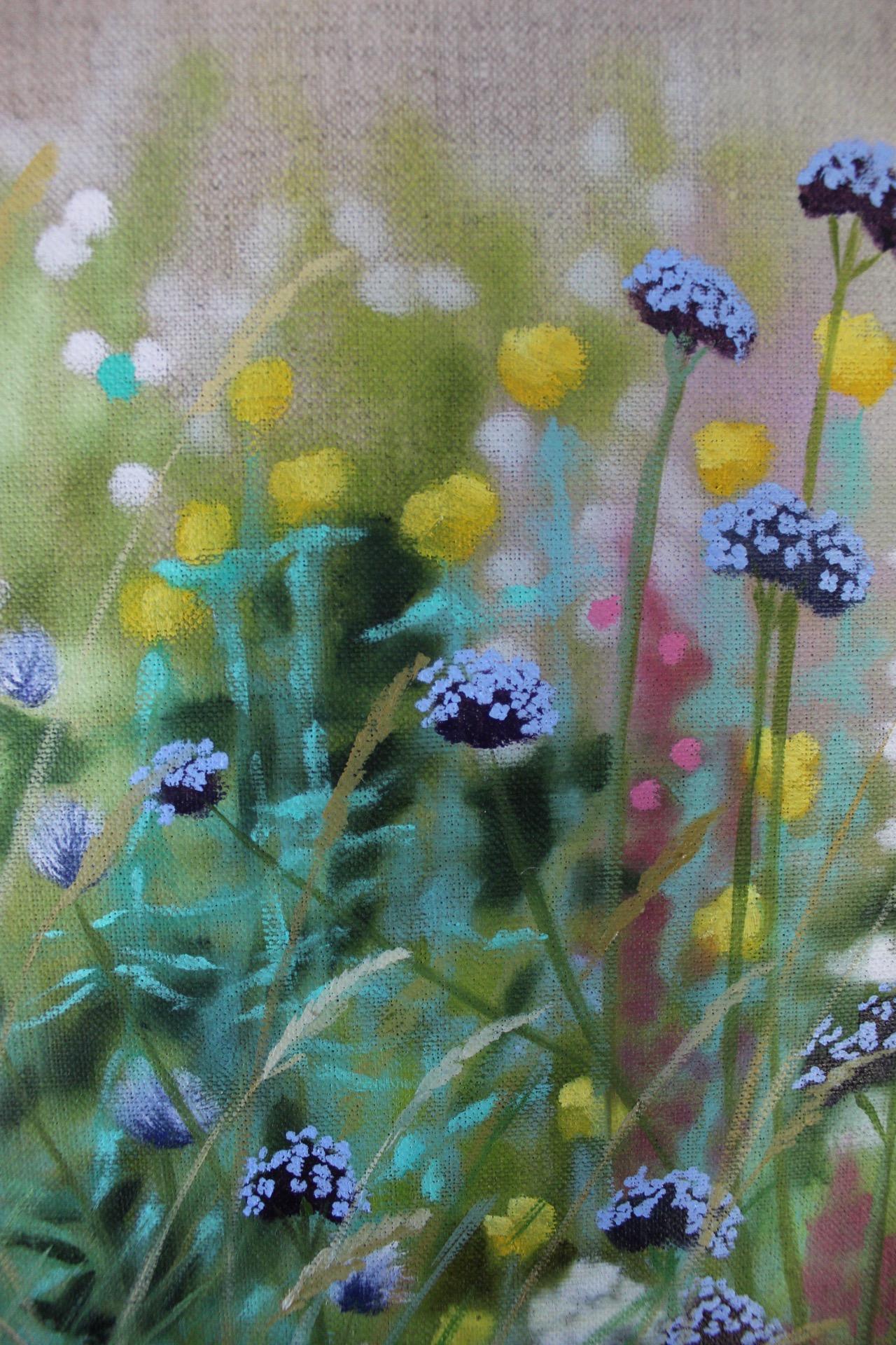 Island Garden Border IX, peintures originales, paysage, nature, plantes - Gris Still-Life Painting par Dylan Lloyd