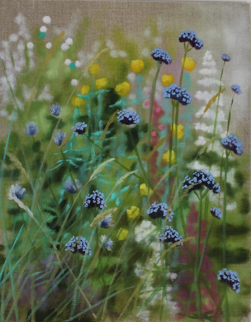 Dylan Lloyd Still-Life Painting - Island Garden Border IX, Original Paintings, Landscape, Nature, Plants 
