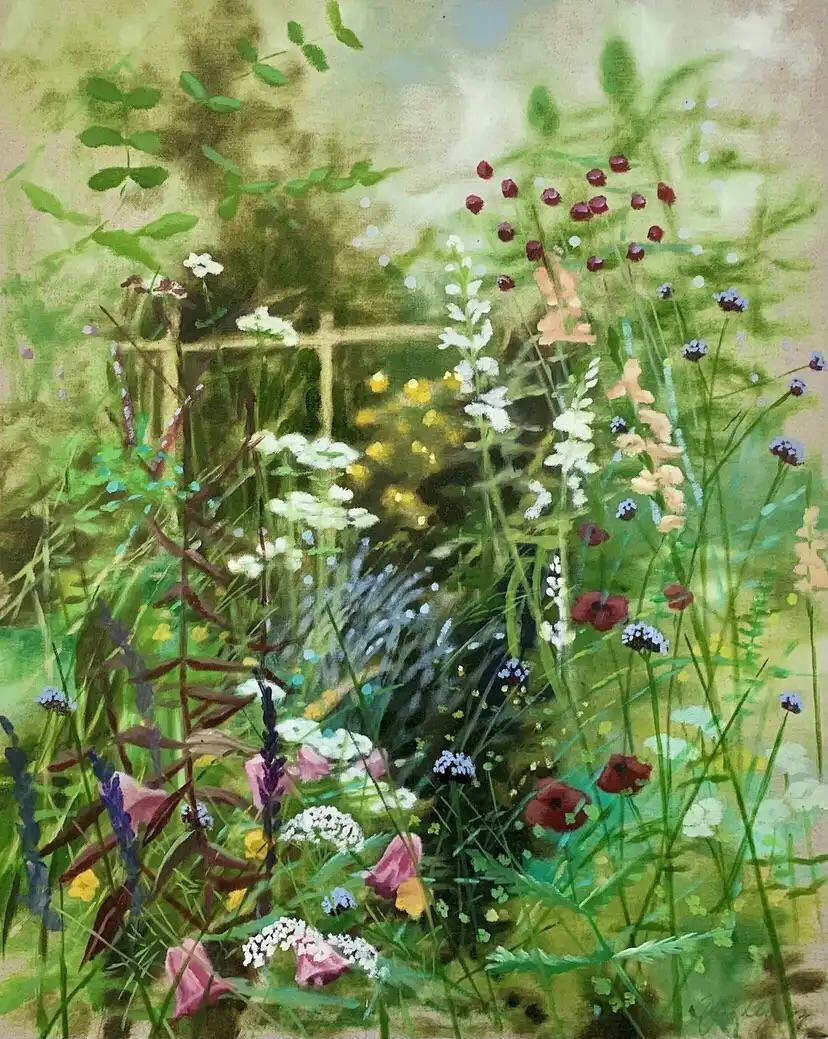 Série River Cottage (grande) et Diptyque Hampshire Garden II, peinture originale - Contemporain Painting par Dylan Lloyd