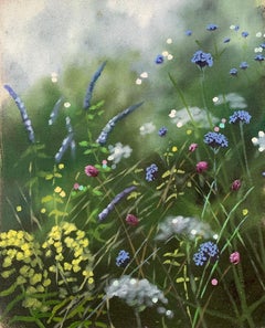 Estudio Jardín de Verano VII, Pintura original, Paisaje, Naturaleza, Flores, Prados