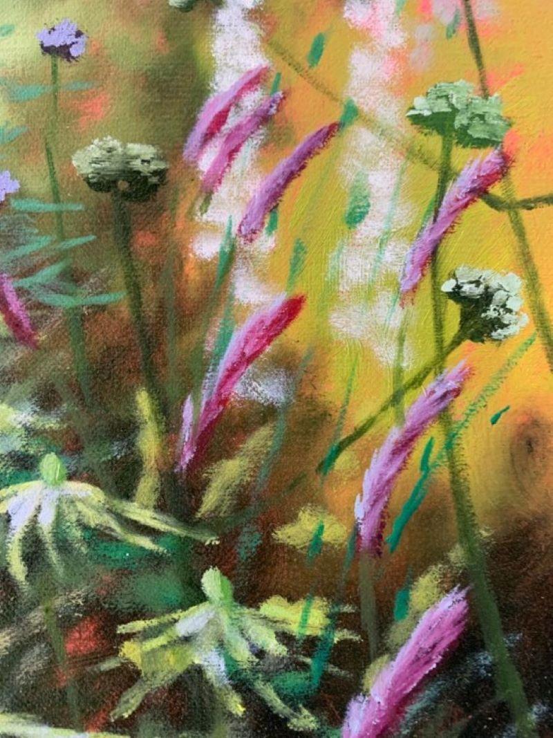 Summer Garden X, original painting, floral art, colourful painting - Brown Interior Painting by Dylan Lloyd