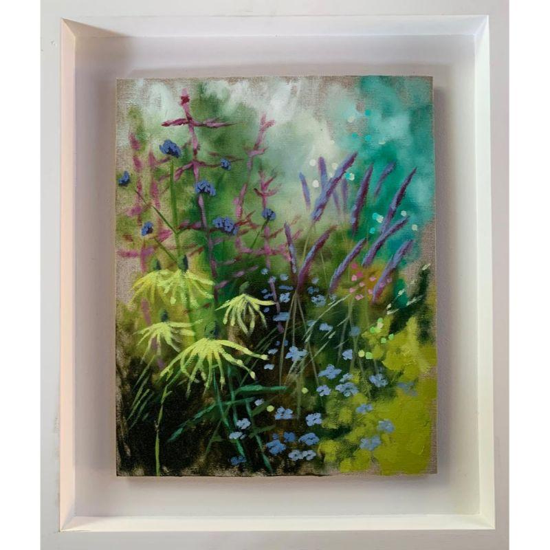 Summer Garden XI [2022]

Summer Garden XI is an original macro style realist painting by artist Dylan Lloyd. Featuring a snippet of a wild garden with pink blue and green flowers dotted in the foreground and a hazy green and blue garden in the