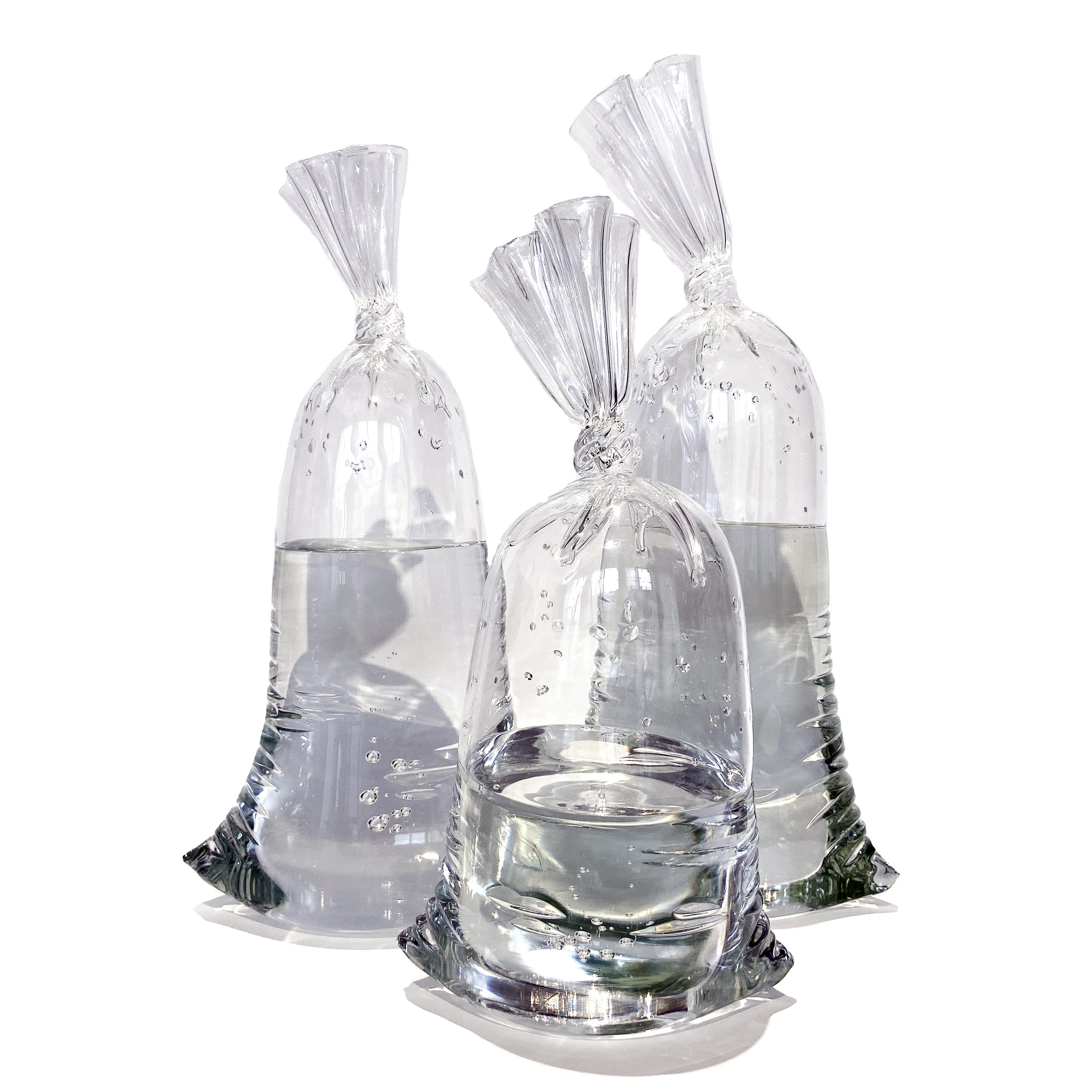 Contemporary Blown Glass: Water Bag III - Gray Figurative Sculpture by Dylan Martinez