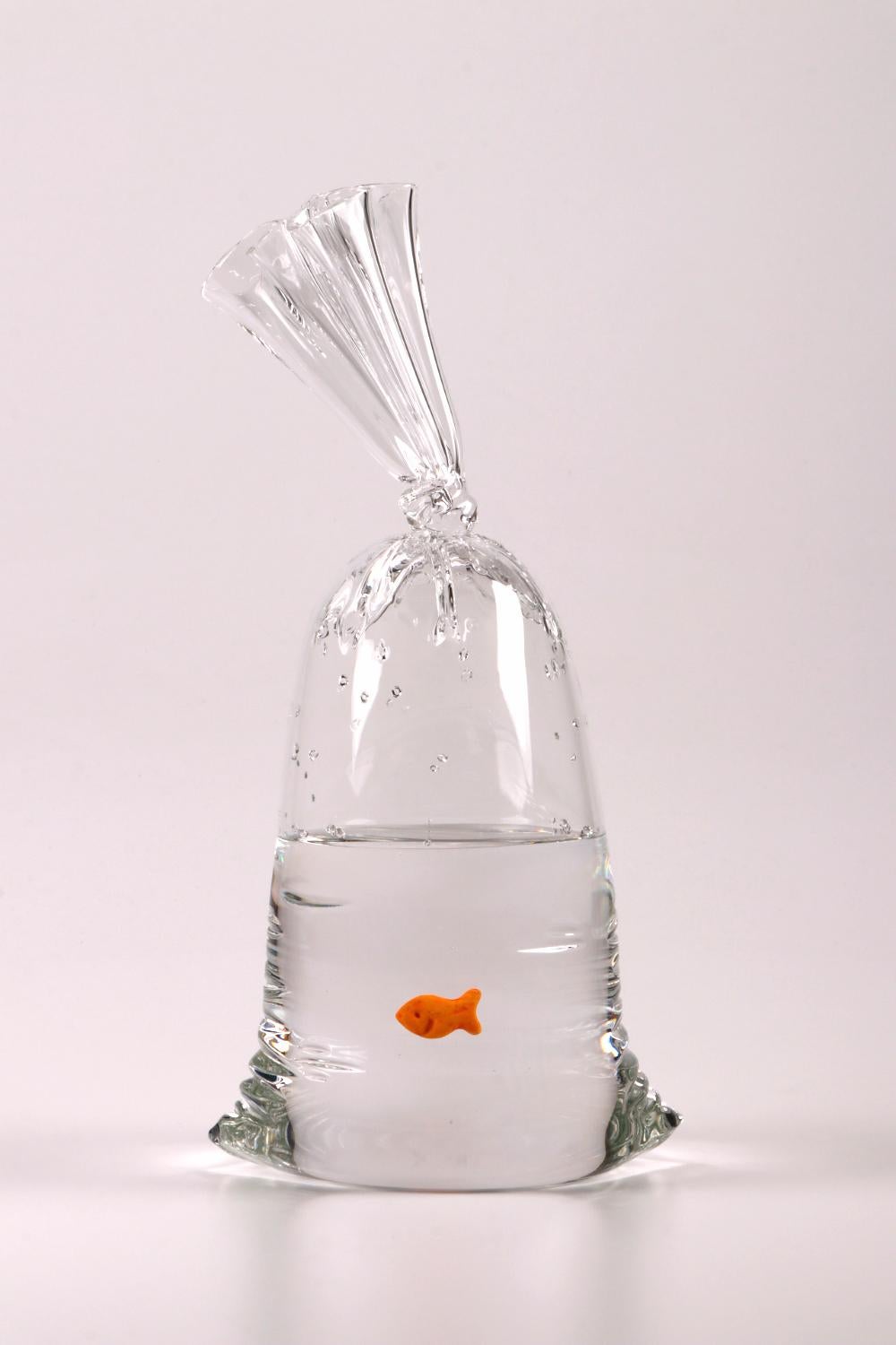 Small Glass Water Bag Sculpture with Goldfish - Limited Edition #31/300