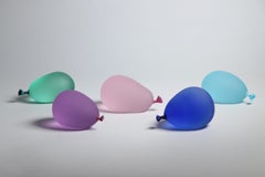 Green, Purple, Pink, Coblt & Light Blue Glass Balloon Sculpture - Set of 5