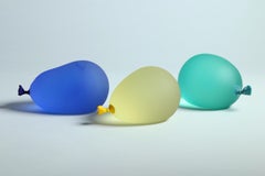 Hyperreal Cobalt, Green & Yellow Glass Balloon Sculpture Set