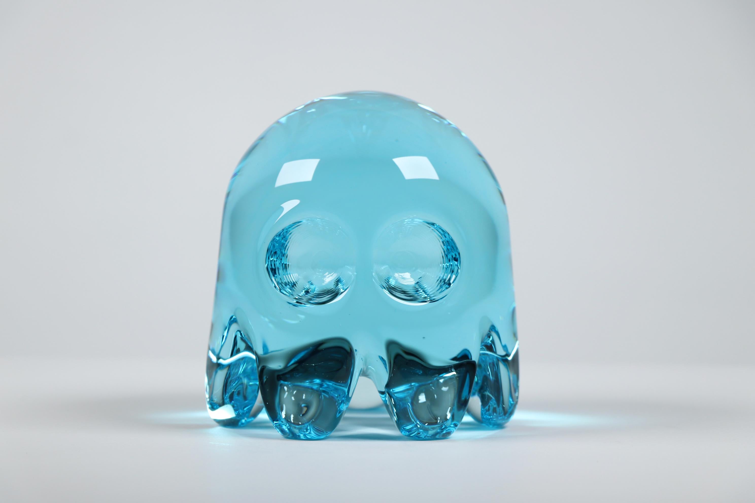 Dylan Martinez Figurative Sculpture - "Inky" Small Pac-Man Ghost Glass Sculpture