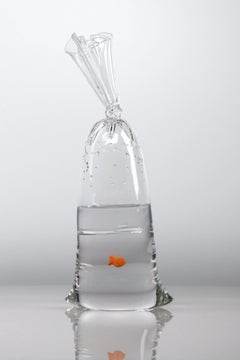 Large Glass Water Bag Sculpture with Goldfish - Limited Edition #40/300