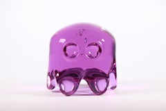 Escultura grande de cristal fantasma Pac-Man morado