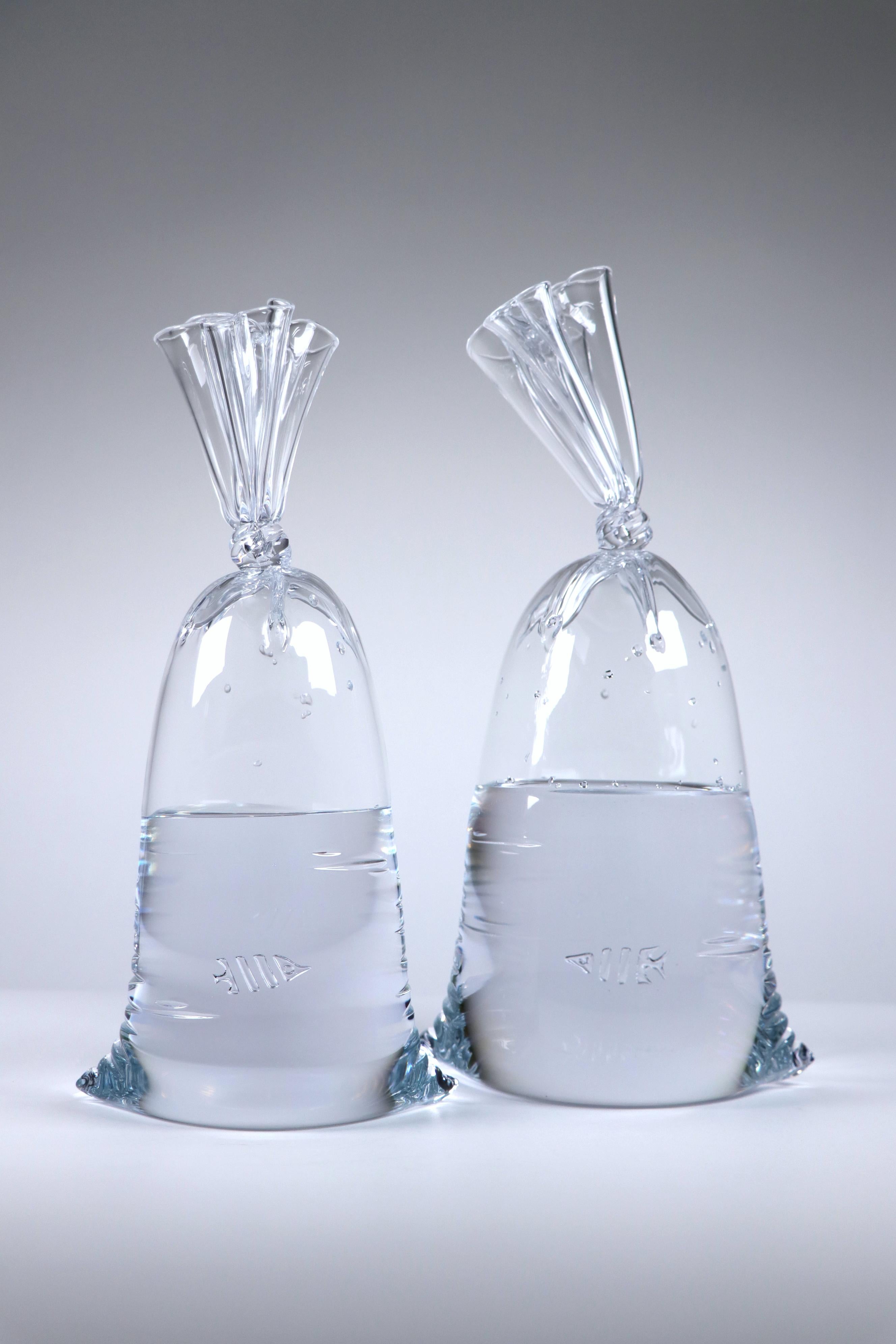 Dylan Martinez Still-Life Sculpture - Limited Edition Bubble Fish Water Bags - Pair of Hyperreal Glass Sculptures