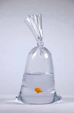 Limited Edition Hyperreal Glass Goldfish Water Bag Sculpture