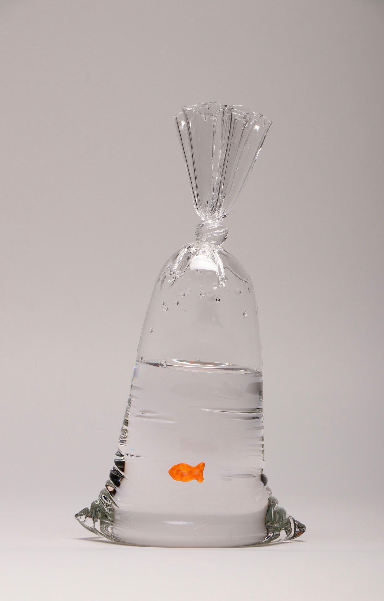 Limited Edition Small Glass Water Bag with Goldfish - Pop Art Sculpture by Dylan Martinez