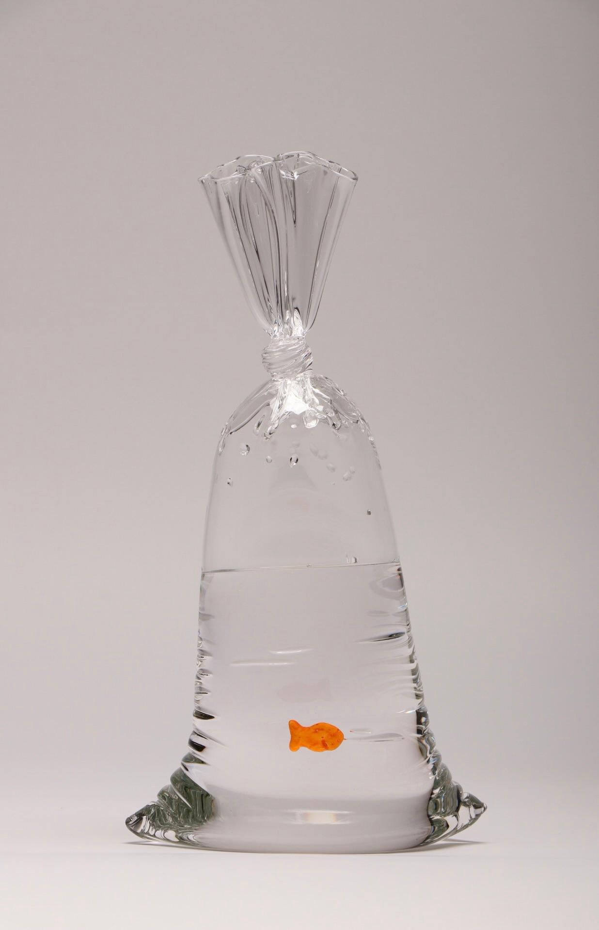 Limited Edition Small Glass Water Bag with Goldfish - Sculpture by Dylan Martinez