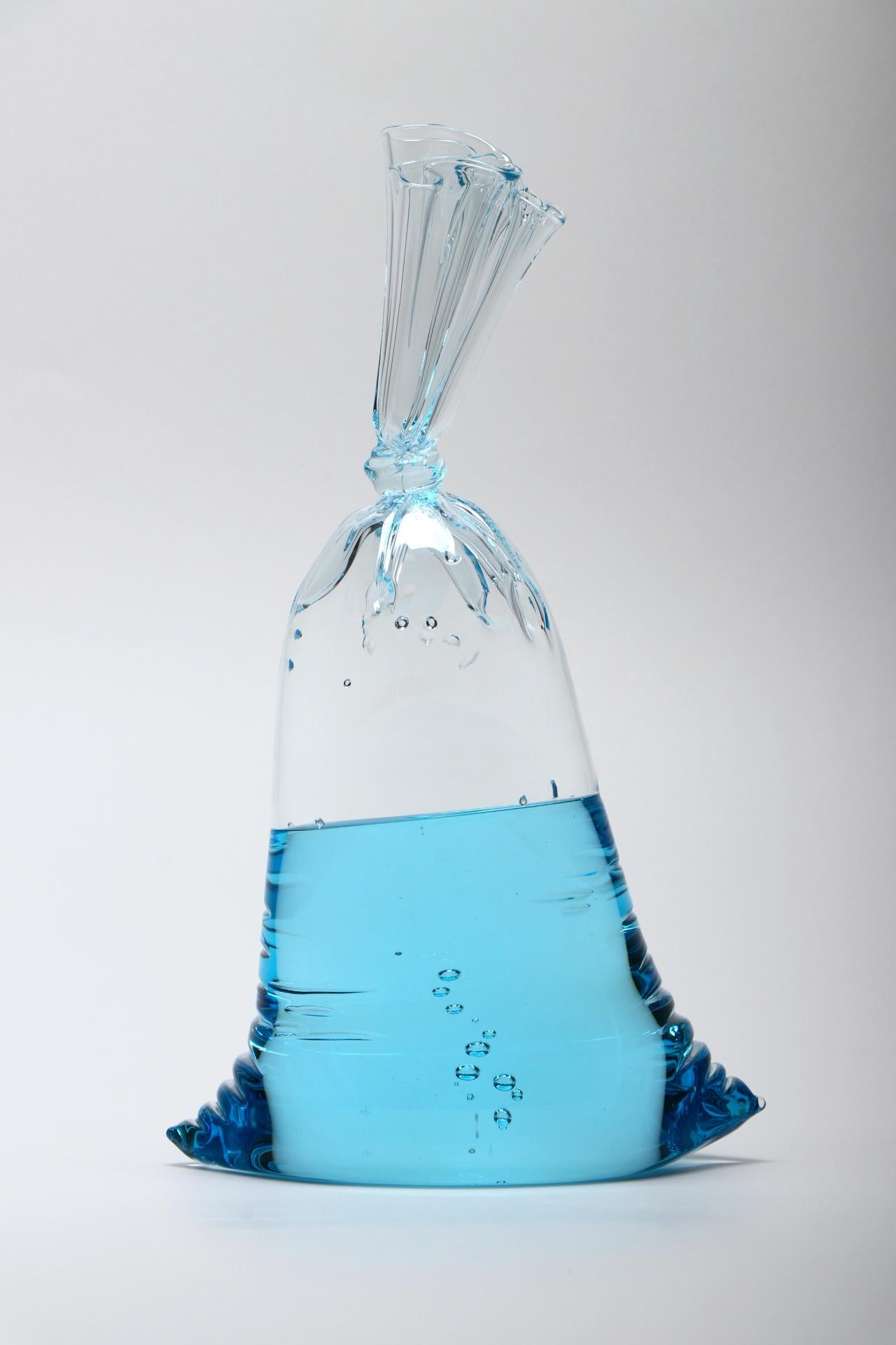 Dylan Martinez Abstract Sculpture - Small Blue Glass Water Bag - Hyperreal glass art sculpture