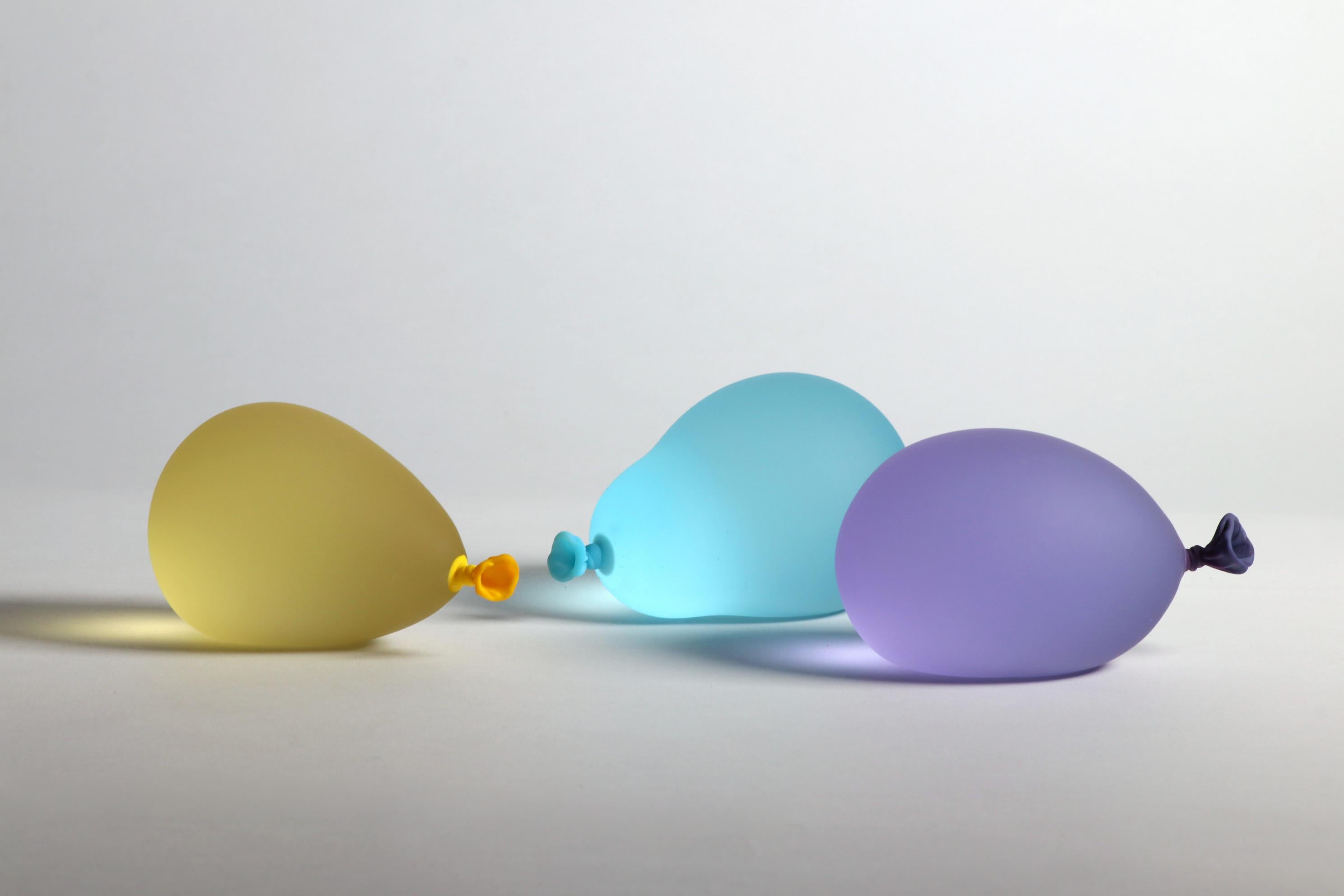 Yellow, Blue, Purple Hyperreal Glass Balloon Sculpture Set (Trio)