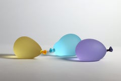 Yellow, Blue, Purple Hyperreal Glass Balloon Sculpture Set (Trio)