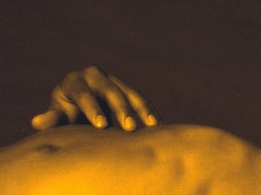 Male Nude #132 (nude golden boy lies on back exposing armpit with hand on abs)