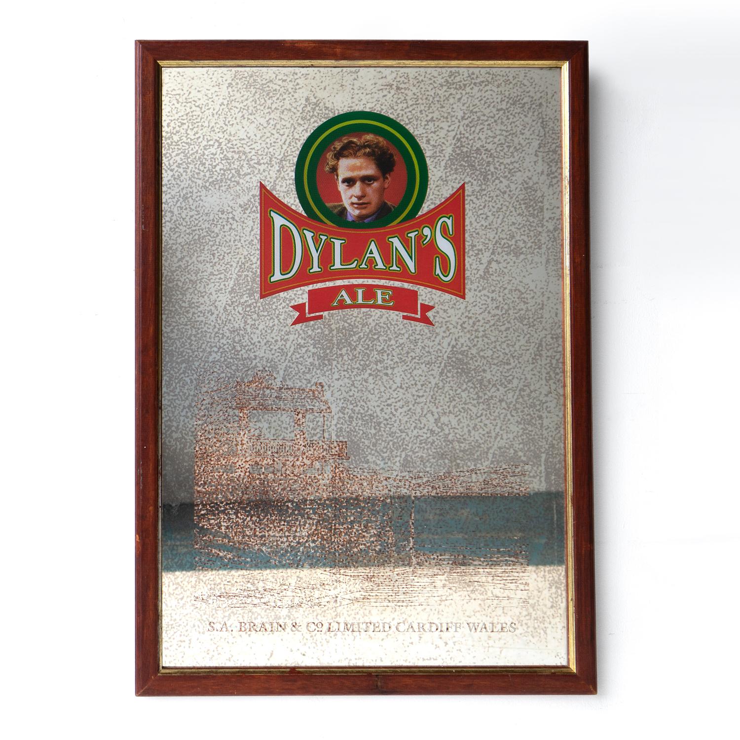 WELSH BREWERY MIRROR, LATE 20TH CENTURY
A scarce example of advertising for a short run ale commemorating the Welsh poet Dylan Thomas by S.A. Brain & Co. Ltd. (Brains) brewery based in Cardiff.

I am not sure how many of these mirrors were produced