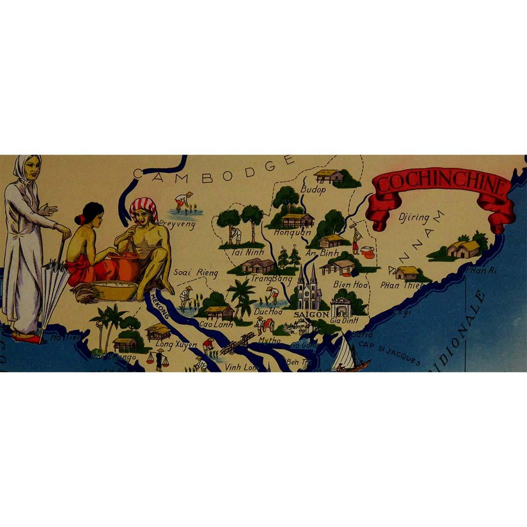 1943 original illustrated map of Cochinchine by Dylbert For Sale 2