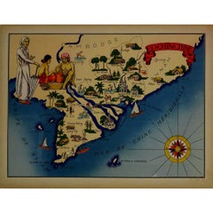 Vintage 1943 original illustrated map of Cochinchine by Dylbert